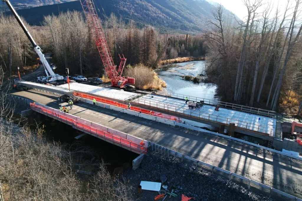 aerial view quartz creek bridge under construction